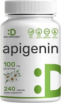 Apigenina, 100mg por dosis, 240 Cápsulas – Extracto Vegetal de Manzanilla – Bioflavonoides y Antioxidantes – Suplemento para Sueño y Relajación – No GMO