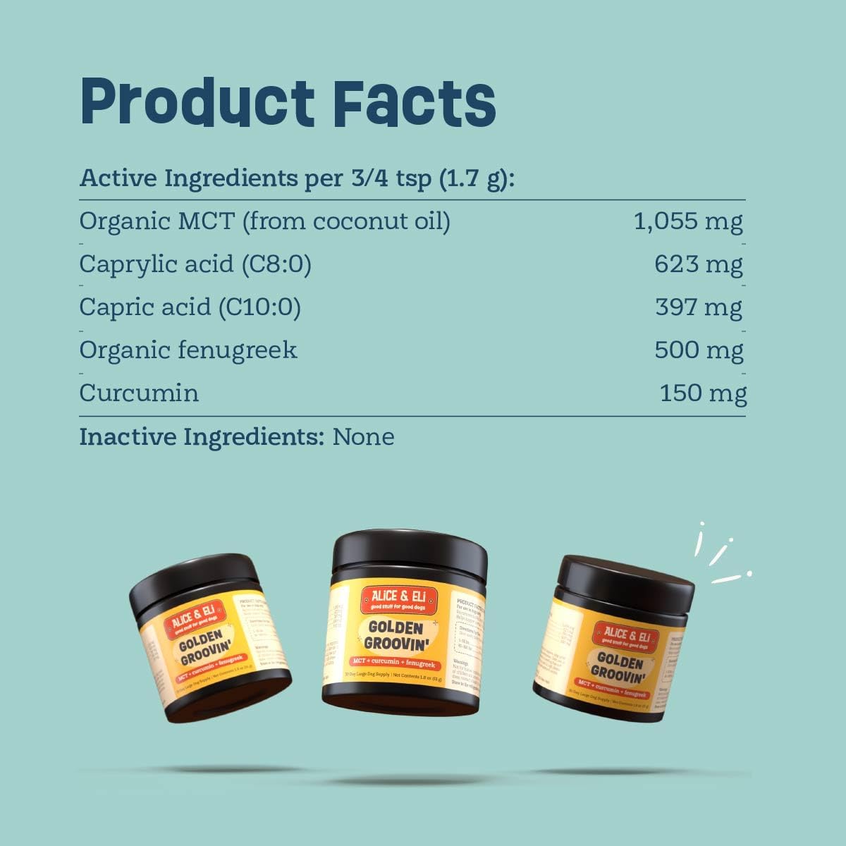 Alice & Eli Golden Groovin' Turmeric para Perros - Apoyo Inmunitario y Articular Natural con Curcumina Orgánica, MCT y Fenogreco - Suministro para 30 Días para Perros Grandes