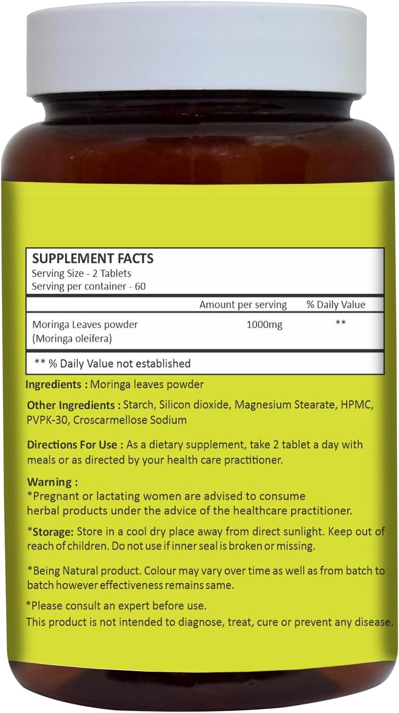 HERBAL HILLS Moringa Tablets 1000 mg, 120 Comprimidos