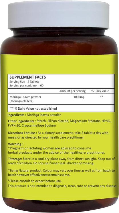 HERBAL HILLS Moringa Tablets 1000 mg, 120 – 1000 mg por comprimido, 2 comprimidos al día (2000 mg diarios). – Image 2