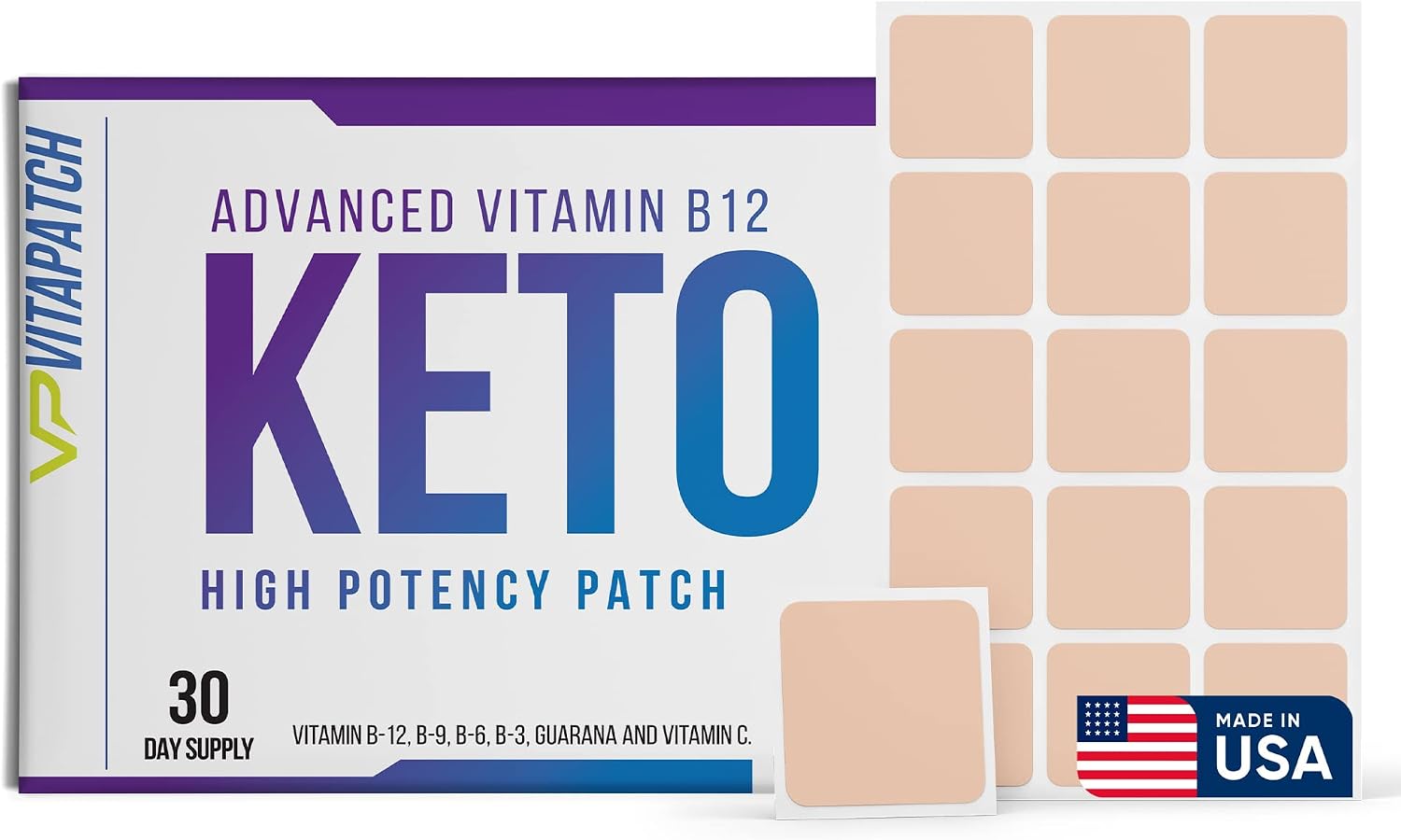 VitaPatch Parche Keto con B12 Metilcobalamina y Guaraná - 30 Parches