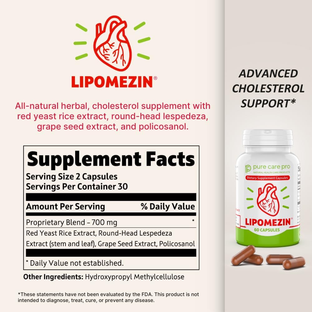 LIPOMEZIN Pure Care Pro Complejo Sinérgico para el Colesterol – 60 Cápsulas Vegetales