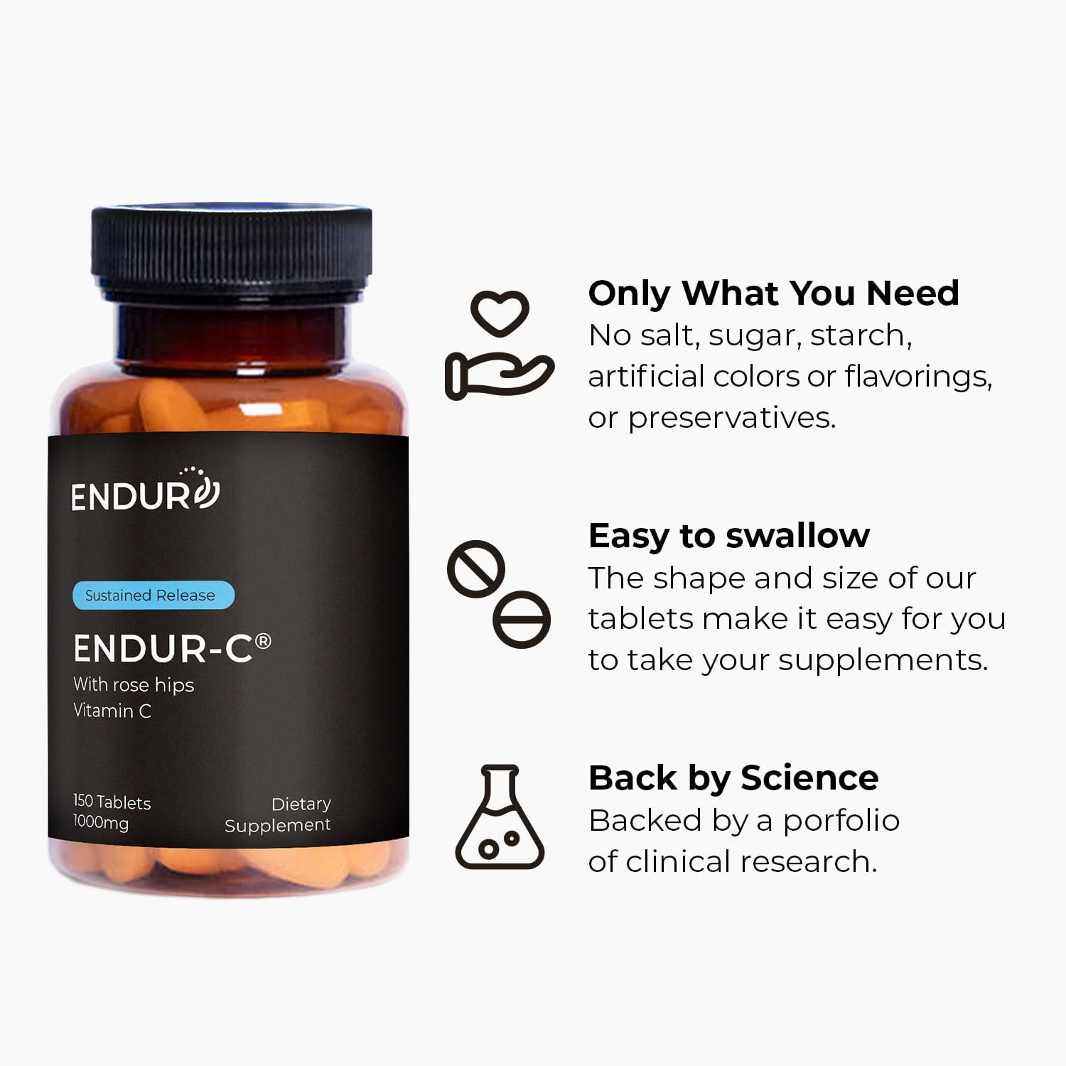 ENDUR-C® Vitamina C 1000 mg Liberación Sostenida con Escaramujo - 150 Comprimidos