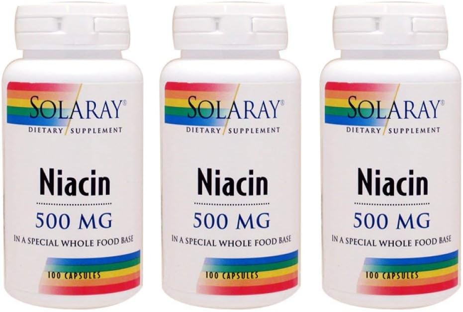 Solaray Niacina 500mg, 100 Cápsulas Veganas (Paquete de 3)