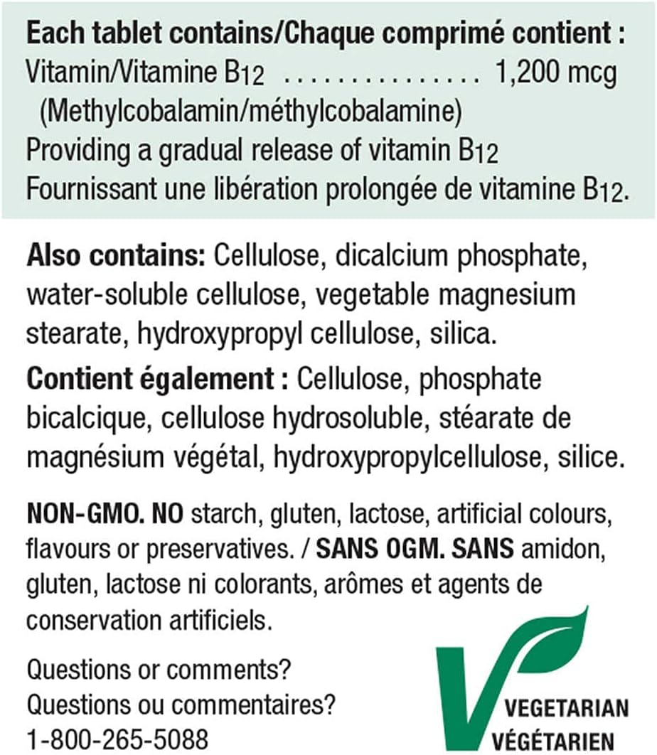 Jamieson Vitamina B12 1200 mcg, Liberación Prolongada, 200 Comprimidos