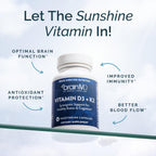 BRAINMD Vitamina D3 + K2, 60 Cápsulas – Apoyo Sinérgico para Huesos y Cognición