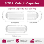 ATLEMISME Cápsulas de Gelatina Vacías Tamaño 1 (1000 uds) – Cápsulas para Rellenar con 2 Micro Cucharas