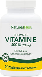 NaturesPlus Vitamina E 400 UI Masticable Sabor Algarroba - 90 Comprimidos - Protección Antioxidante - Sin Gluten, Vegano
