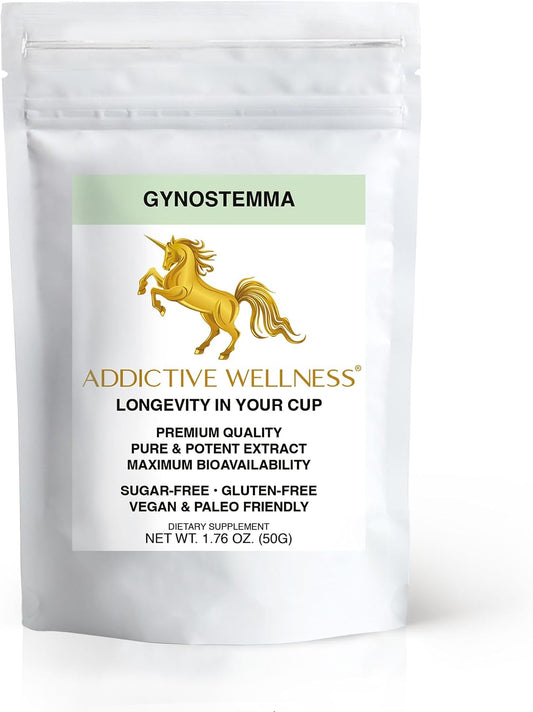 Addictive Wellness Gynostemma Leaf Extract Powder - Extracto Puro de Jiaogulan, Adaptógeno para Energía, 1 Sobre