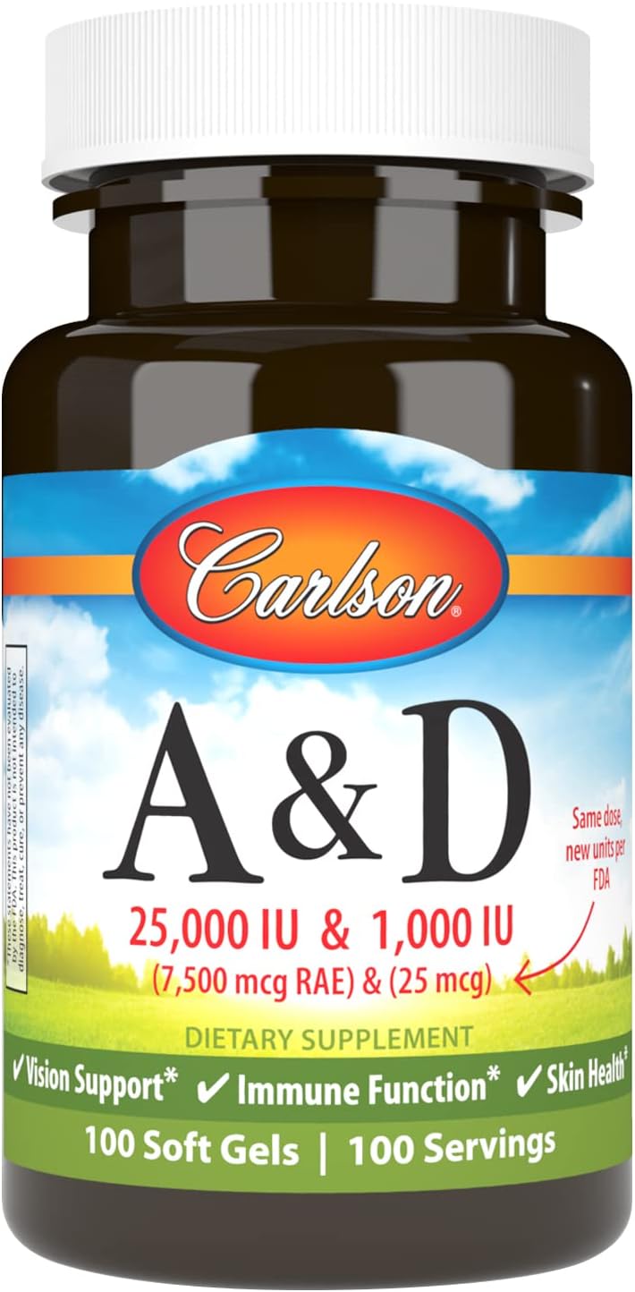 Carlson A y D - 10000 UI Vitamina A, 400 UI Vitamina D3, 100 Perlas Blandas