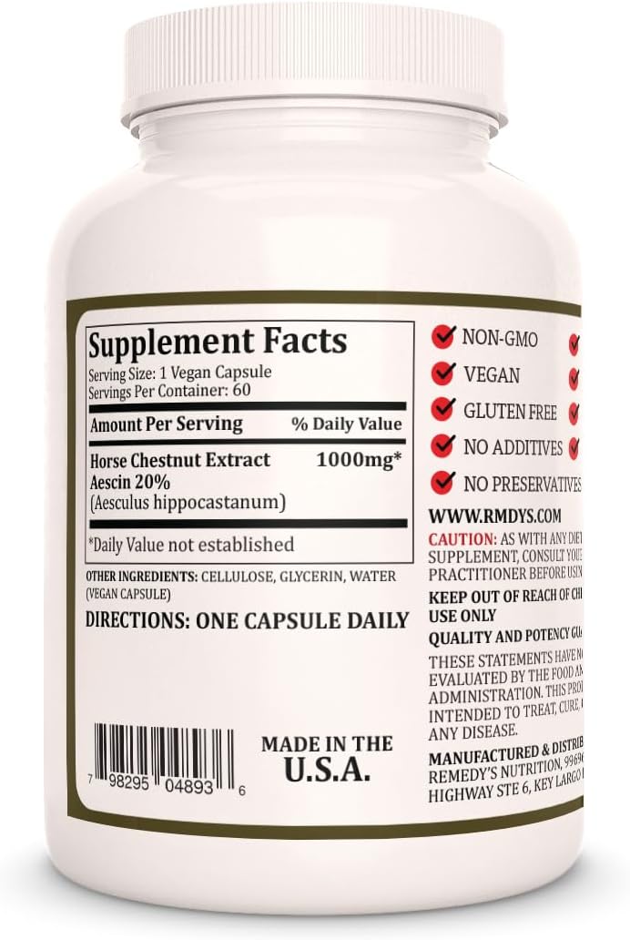Extracto de Castaño de Indias con Aescin 20% - 1000mg, 60 Cápsulas Veganas