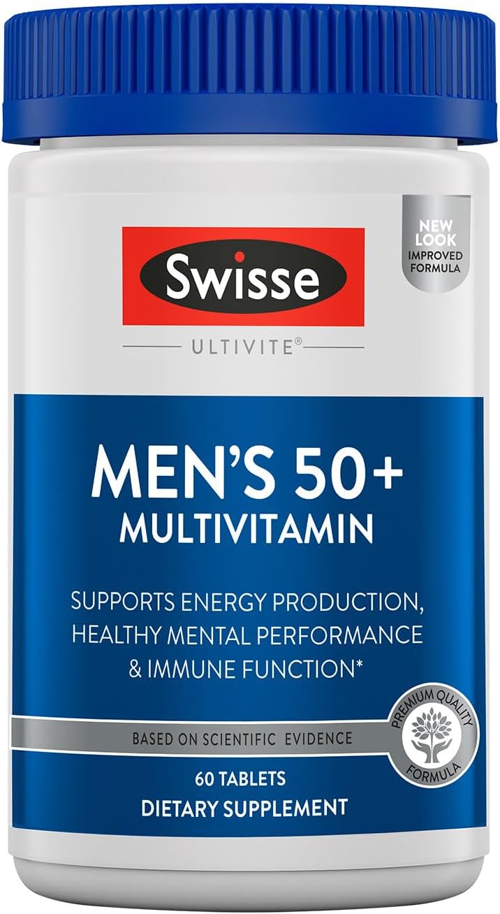 Swisse Multivitamínico Diario para Hombres Mayores de 50 Años | 41 Vitaminas, Antioxidantes y Minerales + Adaptógenos | 60 Comprimidos