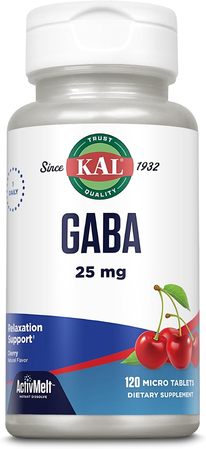 KAL GABA Suplemento, 120 Micro Comprimidos de Disolución Instantánea, Sabor Cereza Natural