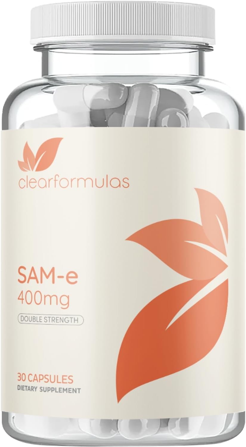 Clear Formulas Bioactive SAM-e 400mg - Suplemento de SAM-e de Alta Potencia con Forma S,S Activa - Vegano, Sin Gluten - 30 Cápsulas
