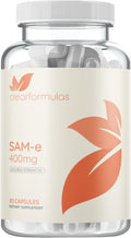Clear Formulas Bioactive SAM-e 400mg - Suplemento de SAM-e de Alta Potencia con Forma S,S Activa - Vegano, Sin Gluten - 30 Cápsulas