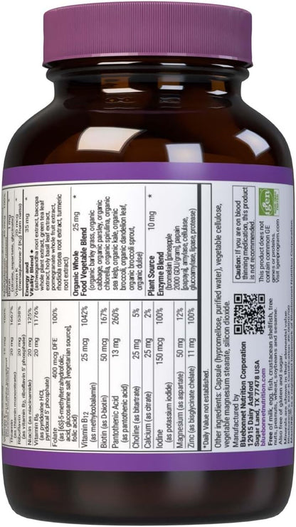 Bluebonnet Maxi One Multivitamínico Completo con Enzimas y Minerales, 30 Cápsulas Vegetales – Image 3