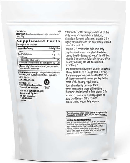GNC Vitamina D-3 1000 UI Gominolas Blandas – El mantenimiento de los niveles normales de calcio en sangre. – Image 2