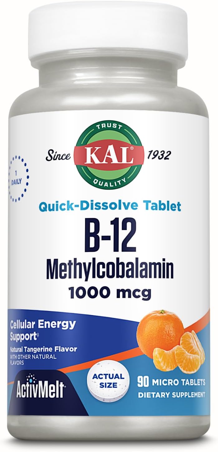 KAL Vitamina B12 Metilcobalamina 1000 mcg - ActivMelt Sabor Mandarina, 90 Micro Comprimidos