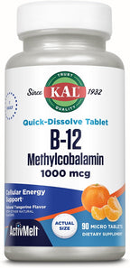 KAL Vitamina B12 Metilcobalamina 1000 mcg - ActivMelt Sabor Mandarina, 90 Micro Comprimidos