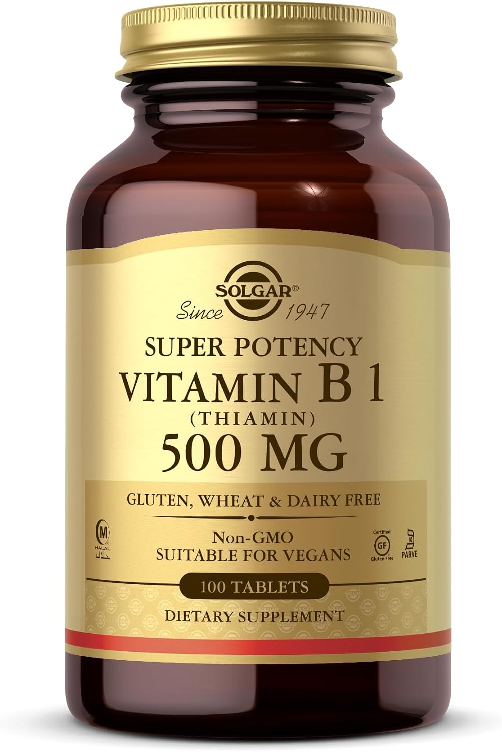 Solgar Vitamina B1 (Tiamina) 500 mg - 100 Comprimidos - Fórmula de Super Potencia