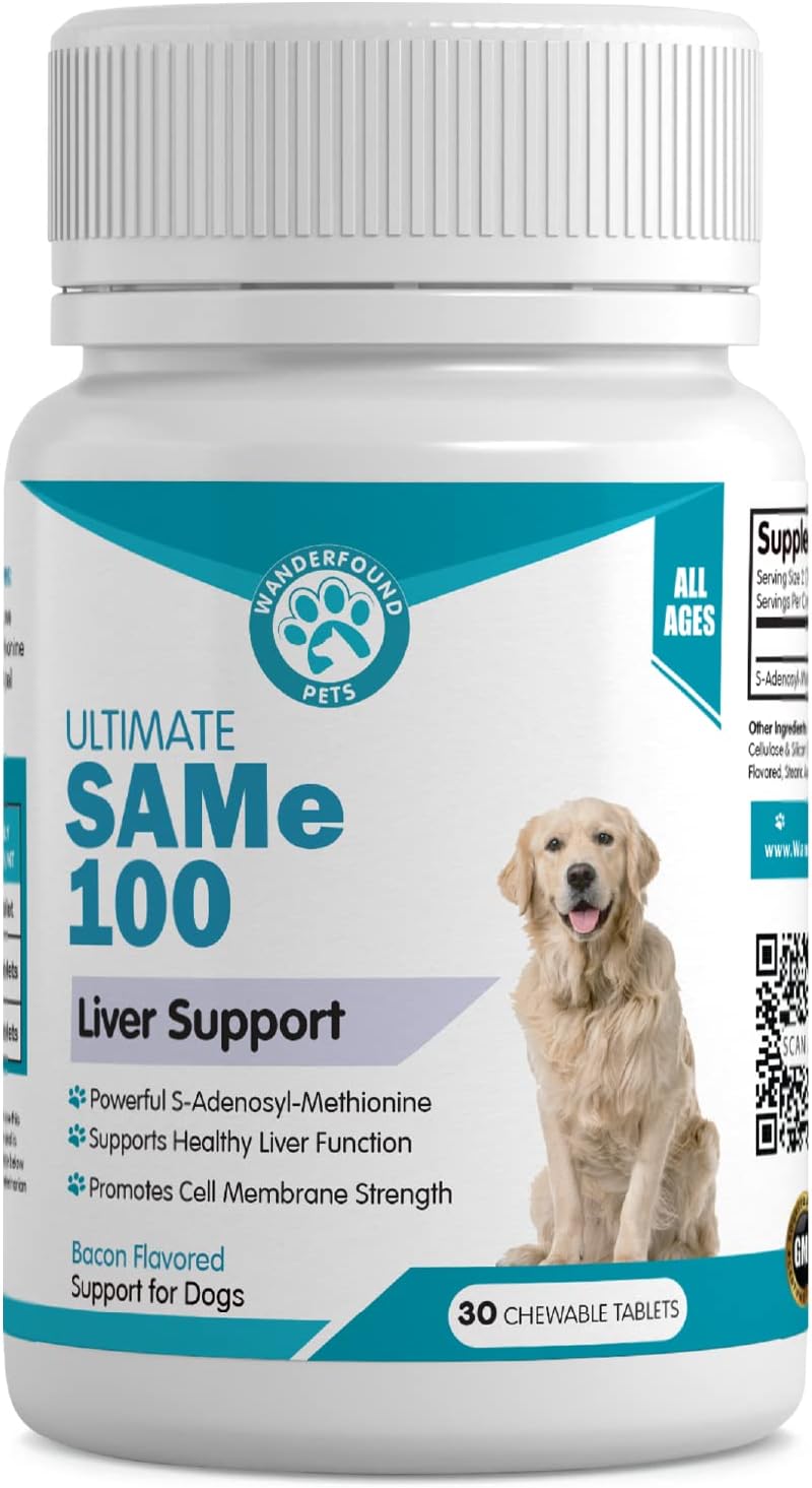 Pawsitive SAMe 100 mg para Perros – Complemento Hepático con S-Adenosilmetionina – Sabor a Bacon – 30 Comprimibles