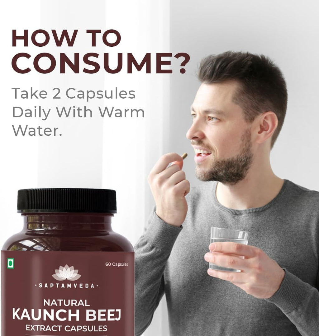SAPTAMVEDA Kaunch Beej Extracto Natural 500mg, 60 Cápsulas Vegetales