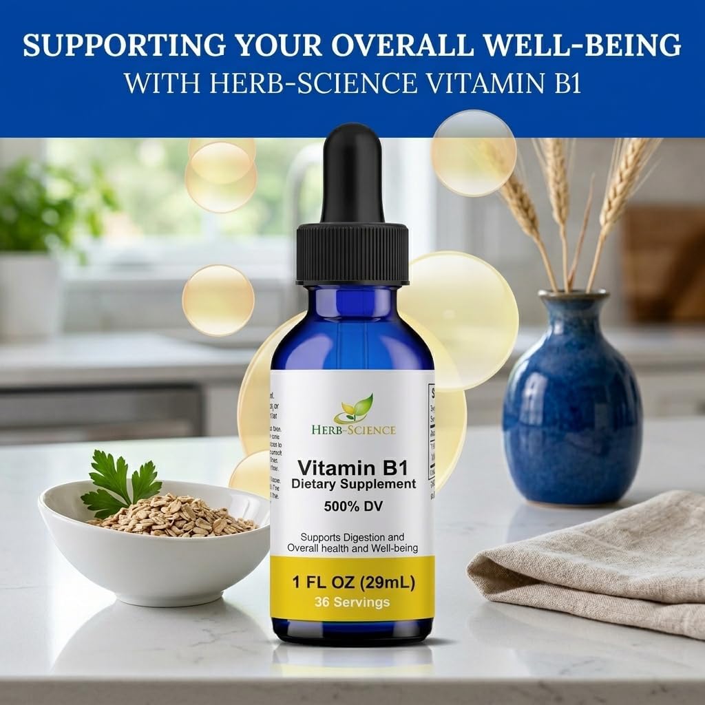 Herb-Science Vitamina B1 Líquida (Tiamina) - 6 mg por dosis, 36 dosis, 30 ml