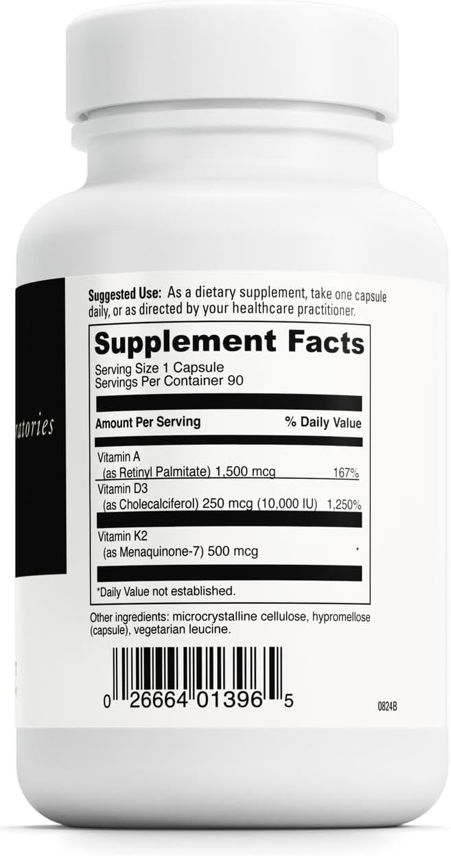 DAVINCI Labs ADK 10 - Combinación de Vitaminas A, D3 y K2 (MK-7) - 90 Cápsulas - Vegetariano, Sin Gluten, Sin Soja