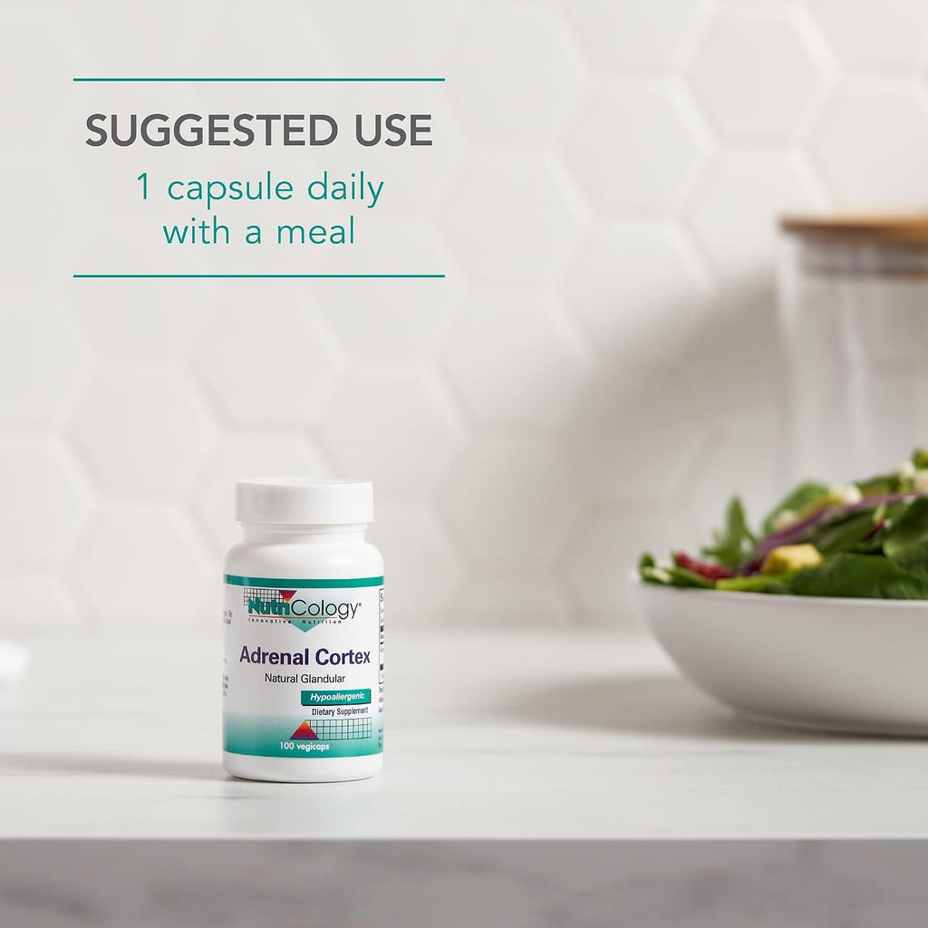 NutriCology Corteza Suprarrenal - Extracto de Glándula Bovina Liofilizado 100 mg - 100 Cápsulas Vegetales