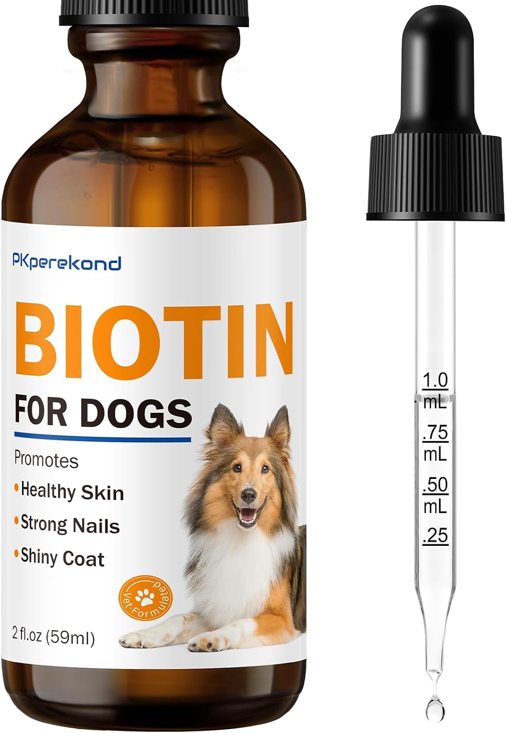 Suplemento Líquido de Biotina para Perros, 2000 mcg, con Colágeno y Vitaminas C y E, 59 ml