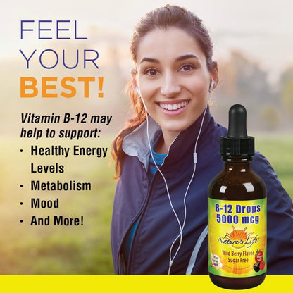 Nature's Life B12 Gotas 5000 mcg - Vitamina – Función normal del sistema nervioso: Participa en el mantenimiento – Image 3