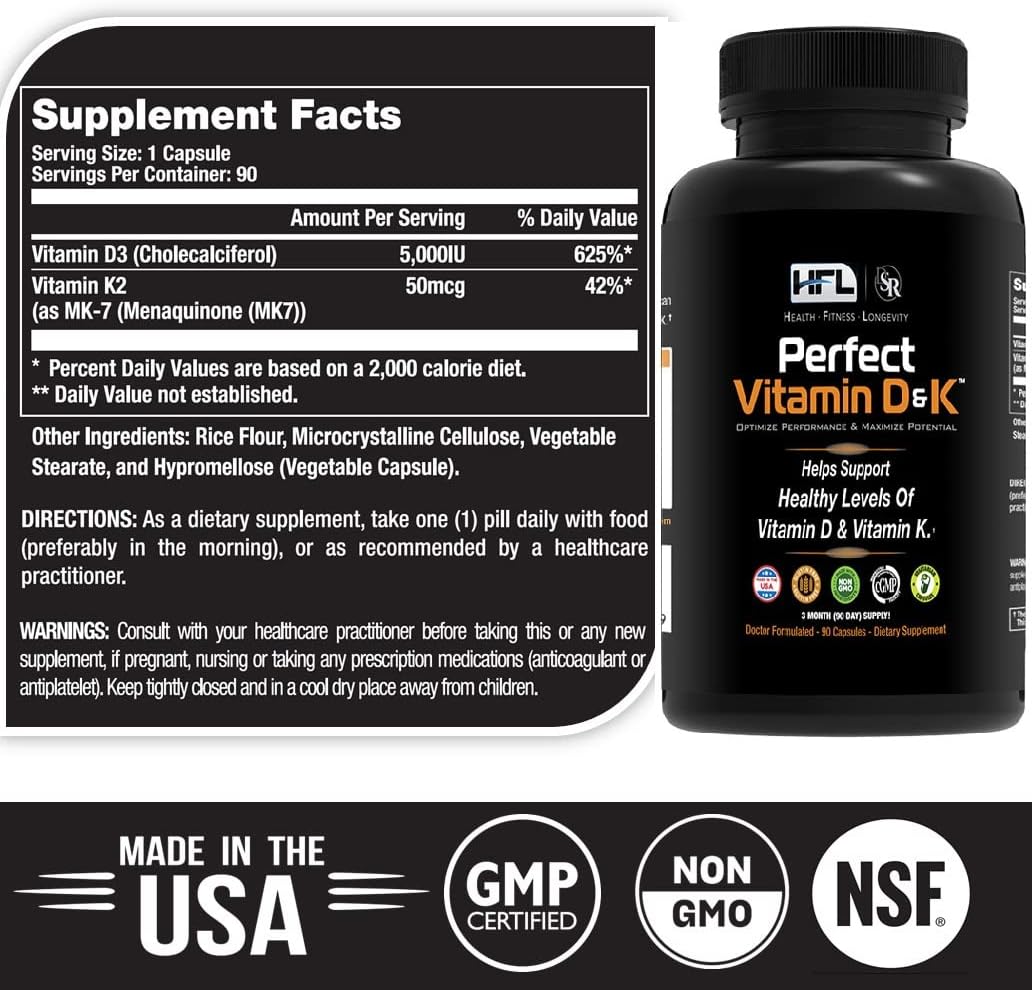 HFL Perfect Vitamin D&K - Vitamina D3 y K2 (MenaQ7® MK-7) - 3 Meses
