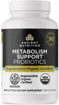 Ancient Nutrition Probióticos Certificado Orgánico Regenerativo para Apoyo al Metabolismo, Digestión y Sistema Inmunológico, 50 Mil Millones de UFC por Dosis, 60 Cápsulas