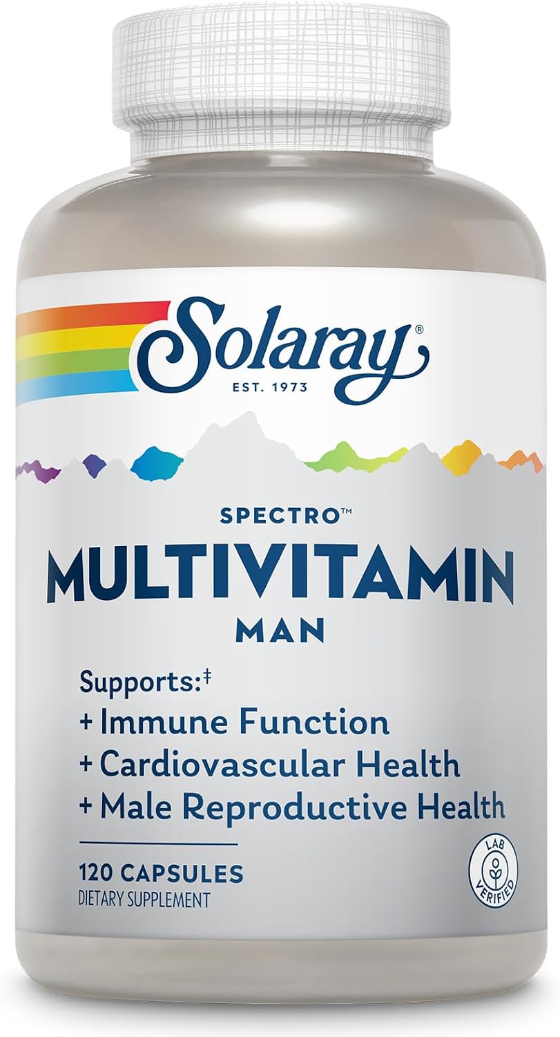 Solaray Spectro Multivitamínico para Hombres - 45 Vitaminas y Minerales con CoQ10, Zinc y Enzimas Digestivas - 30 Cápsulas
