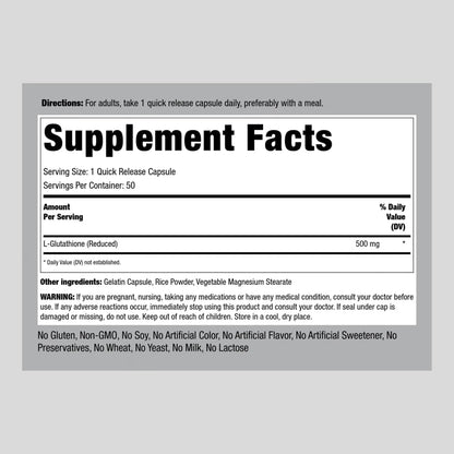 Piping Rock L Glutathione 500 mg, 50 Cápsulas - Forma Reducida, No-GMO y Sin Gluten – Image 2