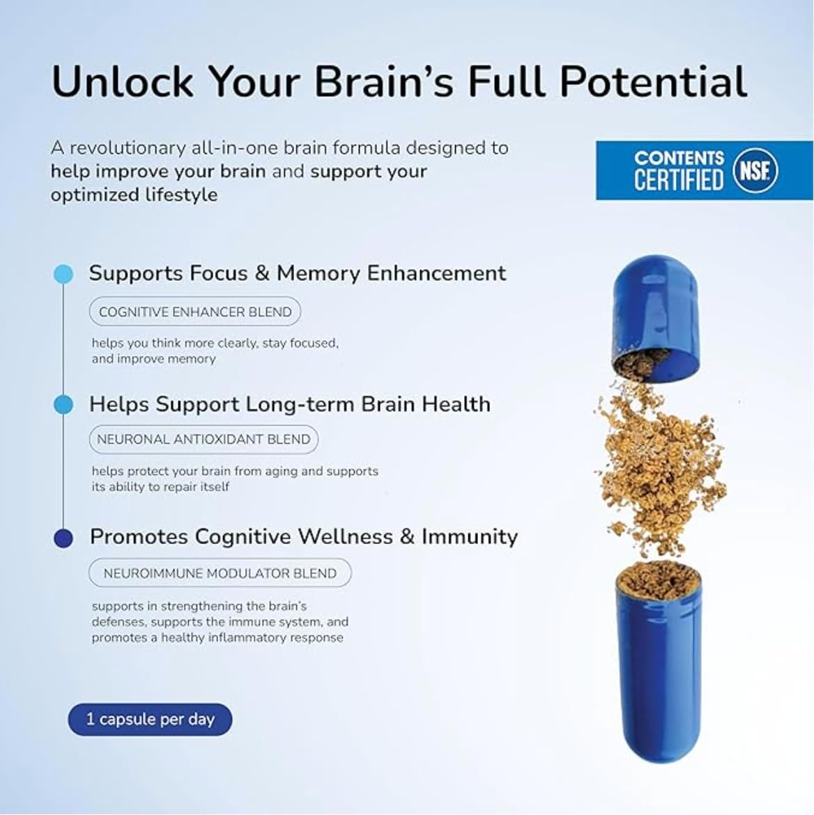 TriNeuro Daily Brain Supplement - Certificado NSF - Formulado por Neurocirujano para Apoyar la Cognición y Longevidad Funcional - Fosfatidilserina, Resveratrol, Glutatión - 30 Cápsulas