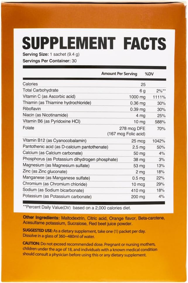 Vitamina C + Zinc Polvo Efervescente Sabor Naranja – 30 Sobres – Complemento Alimenticio para el Sistema Inmunitario