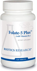 Biotics Research Folate 5 Plus - Ácido Fólico de Alta Potencia con Vitamina B12, 120 comprimidos