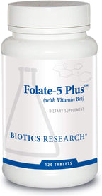 Biotics Research Folate 5 Plus - Ácido Fólico de Alta Potencia con Vitamina B12, 120 comprimidos