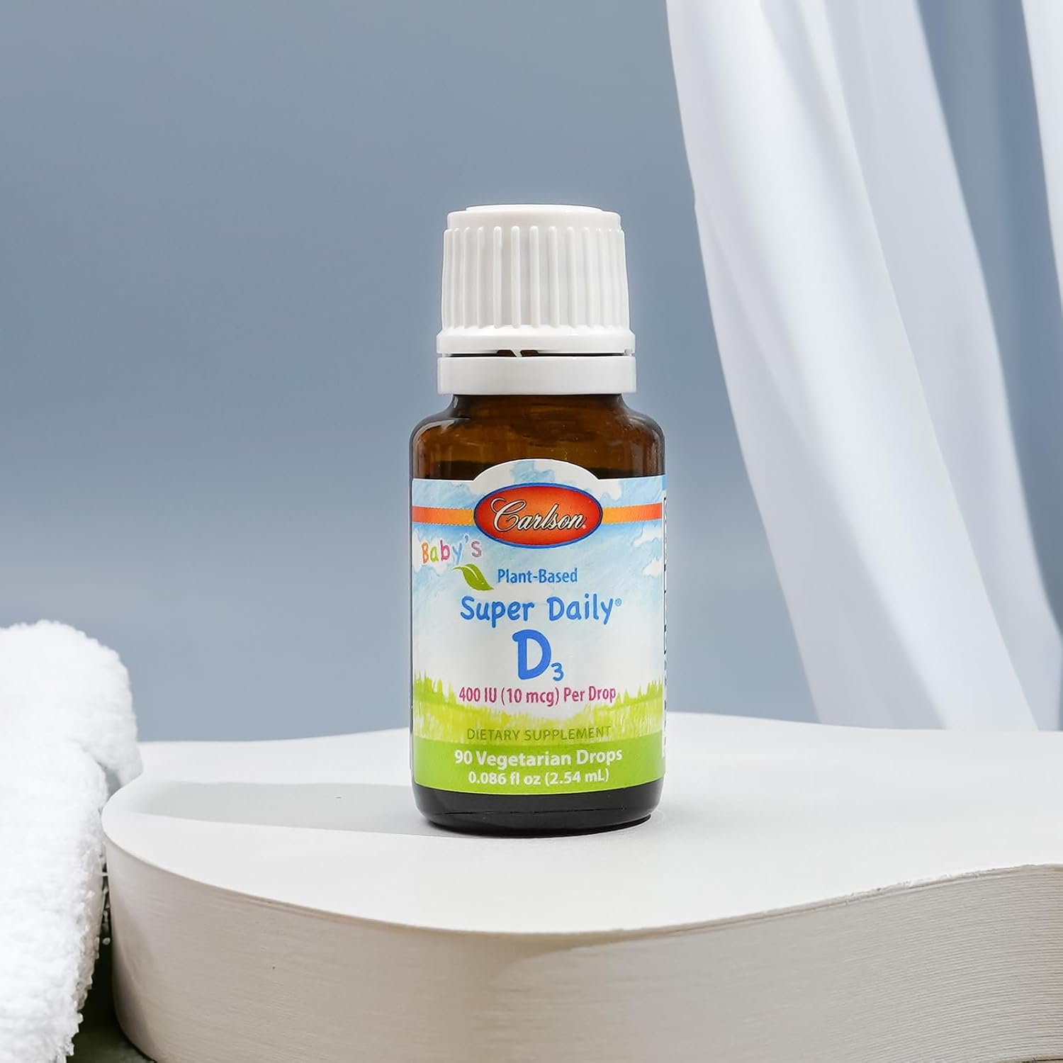 Carlson - Baby's Plant-Based Super Daily D3, Gotas de vitamina D3 vegetal para bebés, 400 UI (10 mcg) por gota, 90 gotas