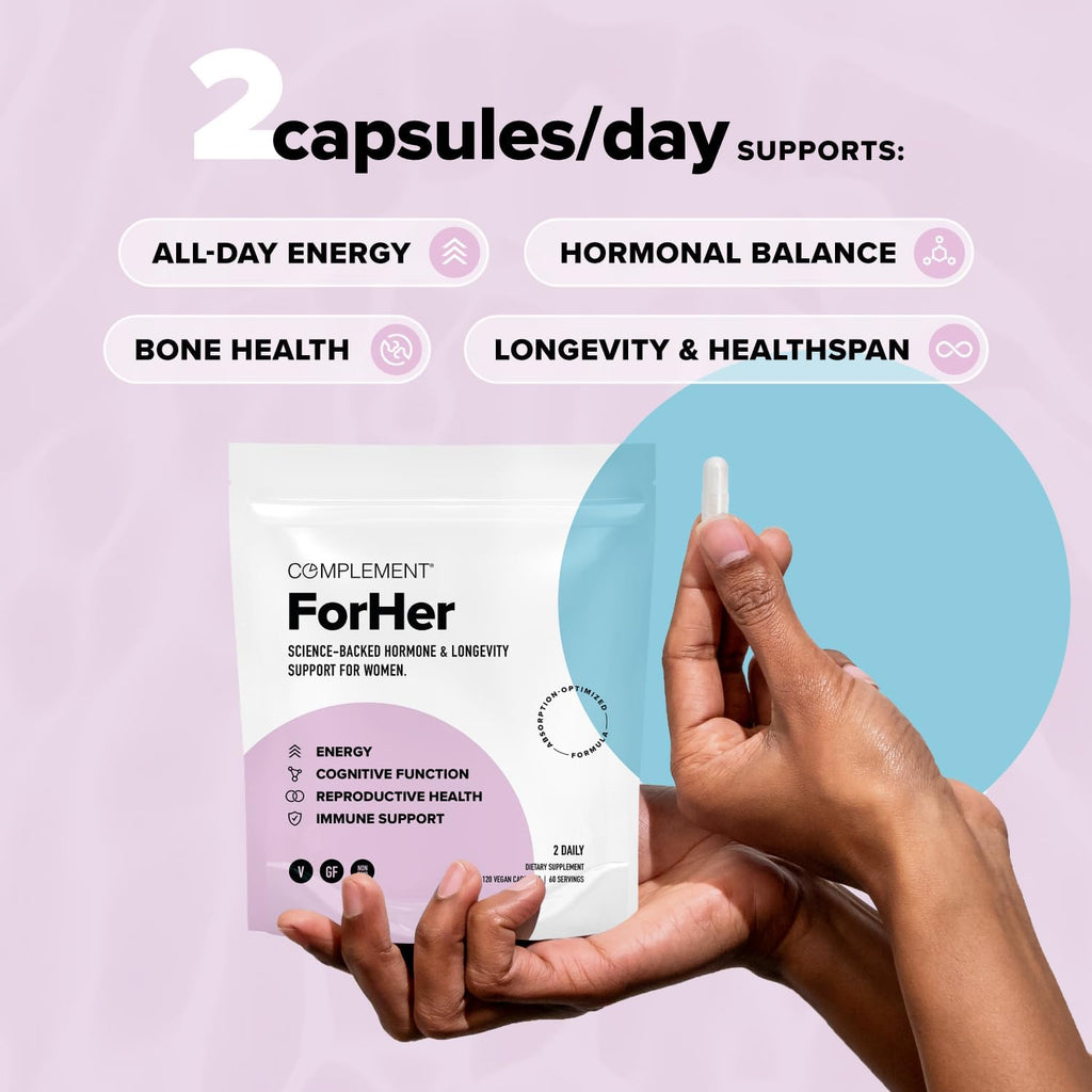 COMPLEMENT ForHer Women’s Multivitamin with Inositol - Hormone Balance Supplement for Women, Hair Growth & Immune Support - Vitamins with B9 & Iron - 120 Capsules, 60 Servings