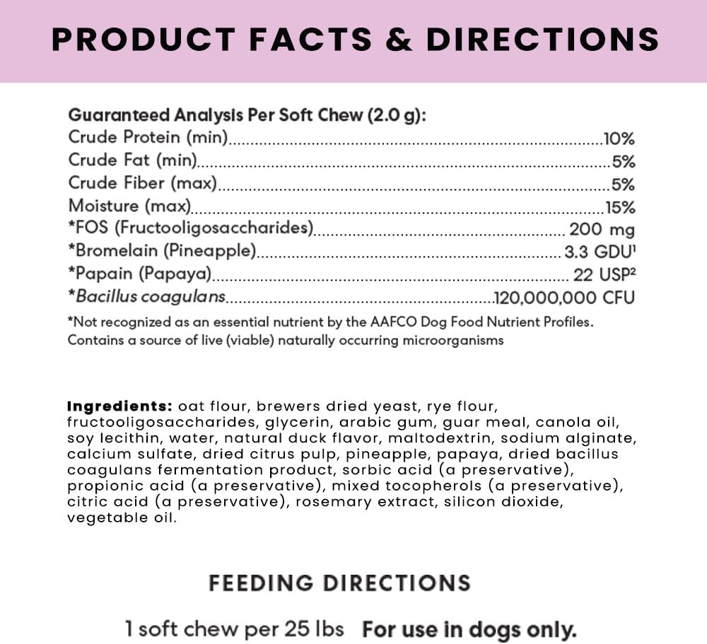 Probiotic Soft Chews Duck Flavored Gut Health Supplement for Dogs - Dog Digestive Support, 60 Chews