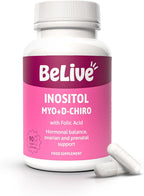 BeLive Myo-Inositol & D-Chiro Inositol - 90 Cápsulas con Ácido Fólico, Ratio 40:1