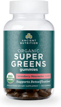 Ancient Nutrition Supergreens Gummy - Gominola Orgánica de Superalimentos con Frutas, Verduras y Hierbas Reales, 100 unidades, Sabor Fresa Sandía
