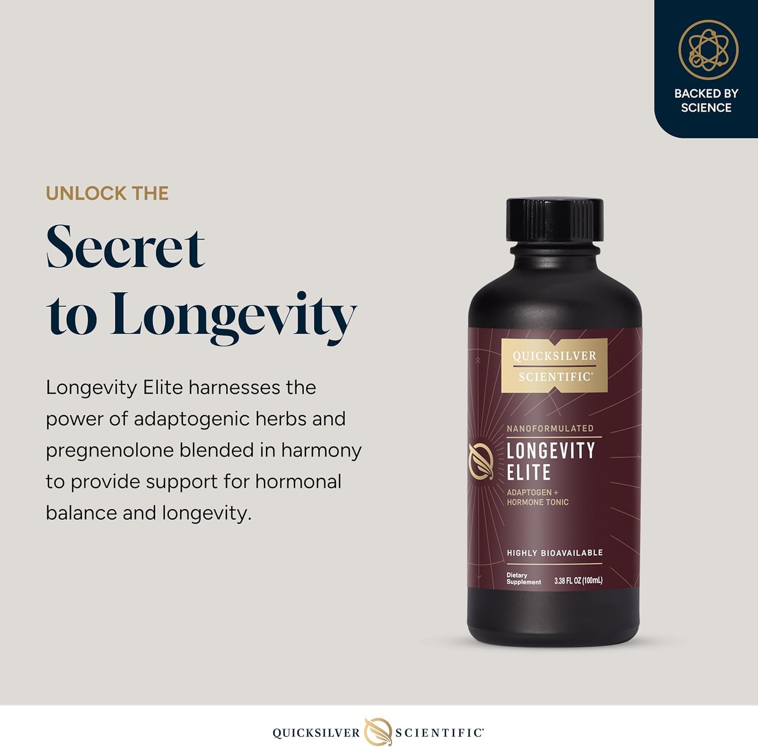 Quicksilver Scientific Longevity Elite — Tónico liposomal de adaptógenos y pregnenolona (100 ml)