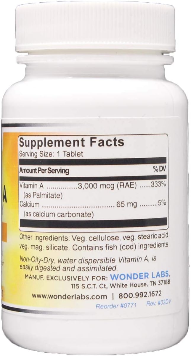 Wonder Laboratories Vitamina A 10.000 UI, como Palmitato, de Aceite de Hígado de Bacalao – 100 Comprimidos