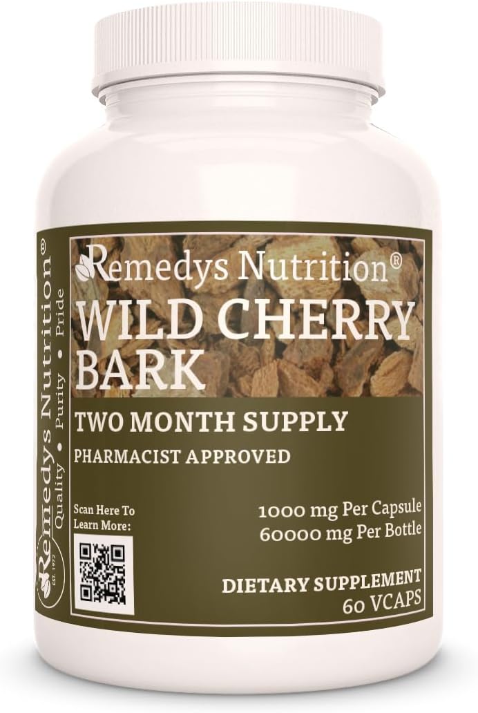 Corteza de Cerezo Silvestre (Wild Cherry Bark) | 1000 mg, 60 Cápsulas Veganas | Suplemento Herbal