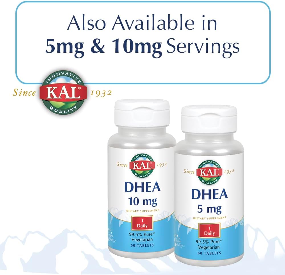 KAL DHEA Vegetarian Tablets - Dehydroepiandrosterone 25 mg, Micronized Formula, 60 Tablets