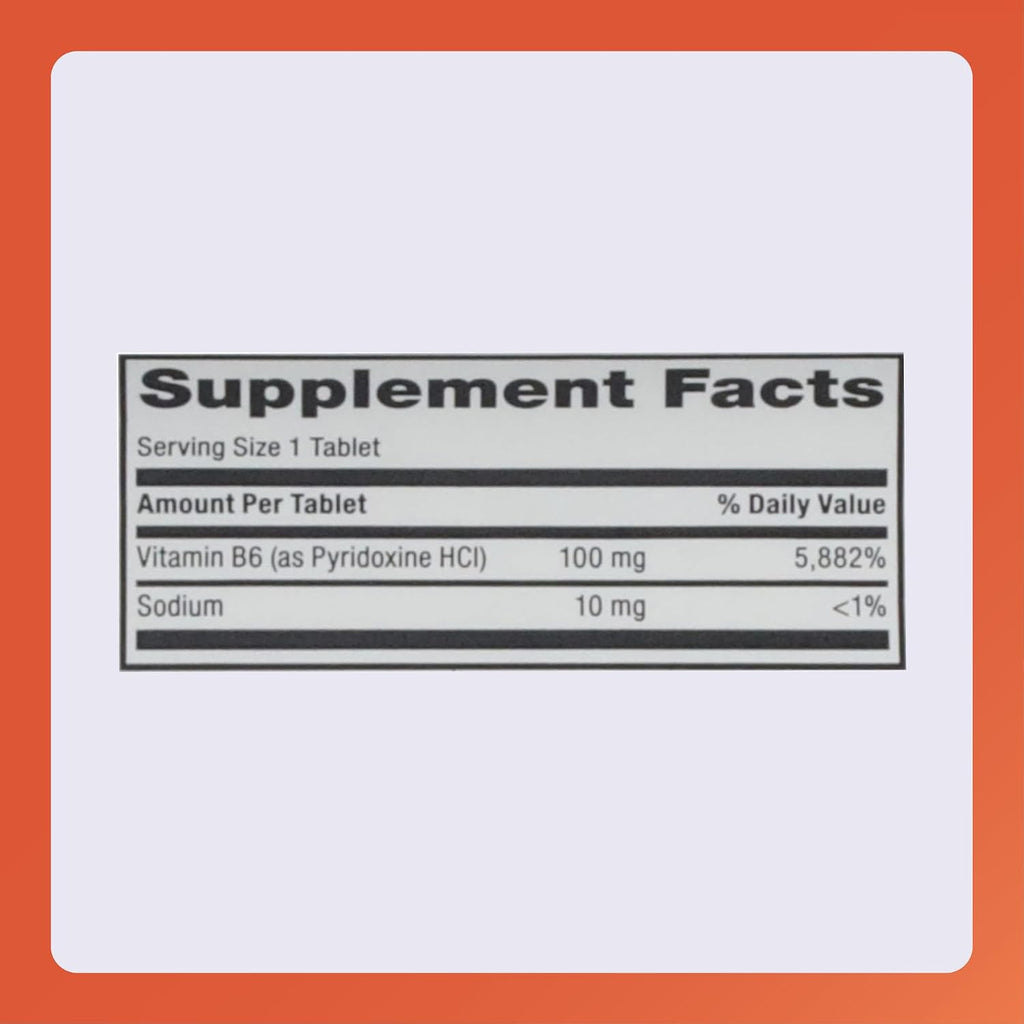 Rugby Vitamin B-6 Tablets - 100mg de Vitamina B6 - Suplemento Alimenticio - 100 Comprimidos