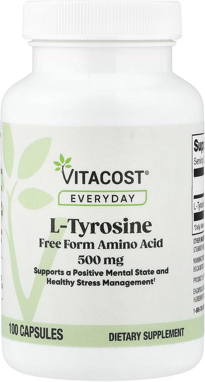 Vitacost Everyday, L-Tirosina, 500 mg, 100 – Forma libre: L-tirosina en forma libre para una absorción óptima. – Image 1